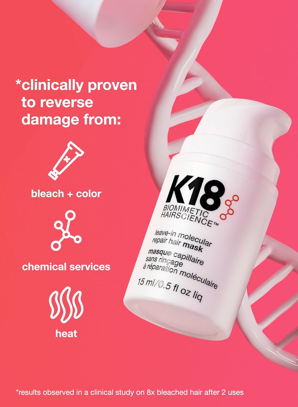 K18 Hair Biomimetic Hairscience Leave-In Molecular Repair Hair Mask 15 Ml