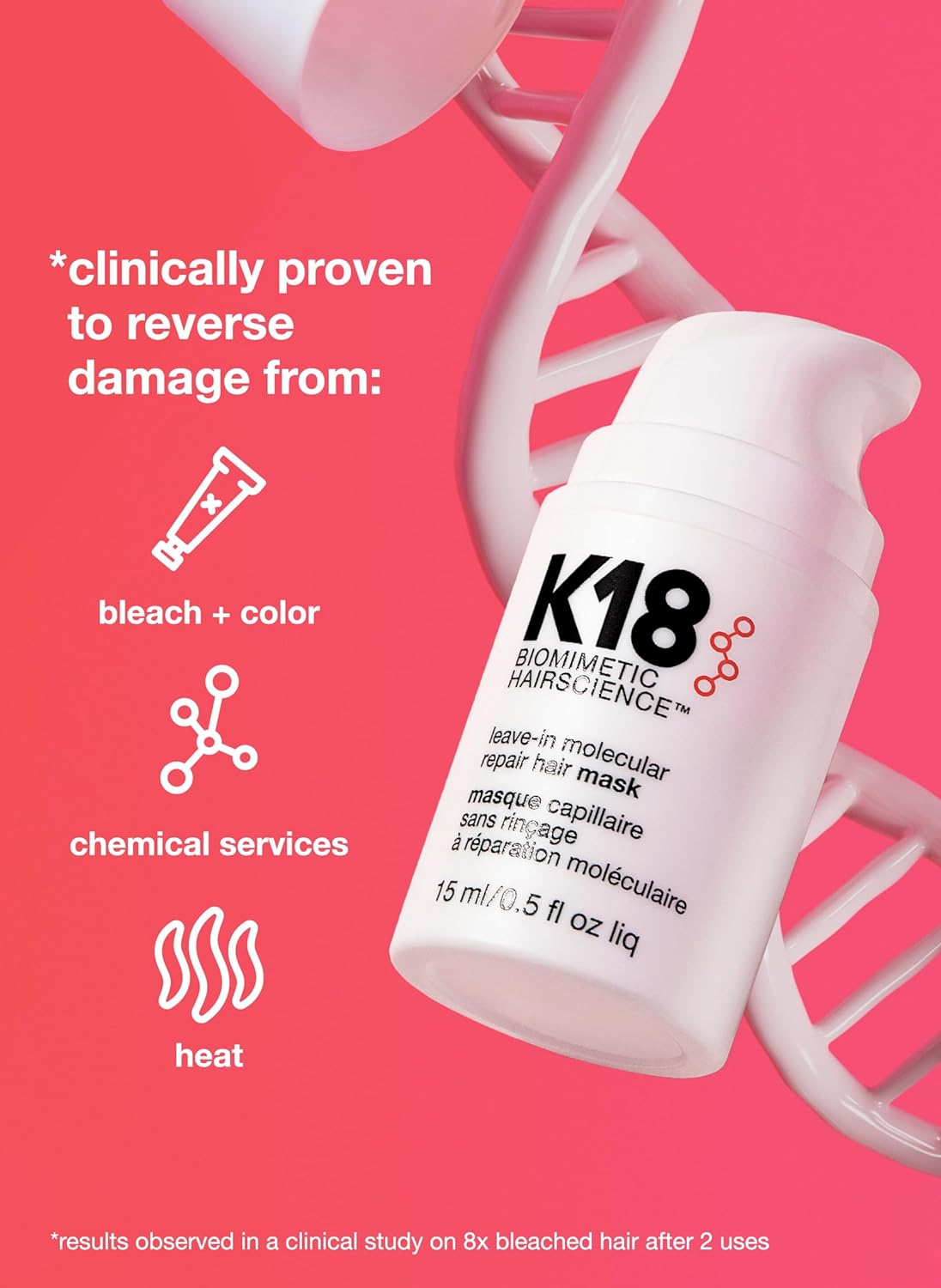 K18 Hair Biomimetic Hairscience Leave-In Molecular Repair Hair Mask 15 Ml