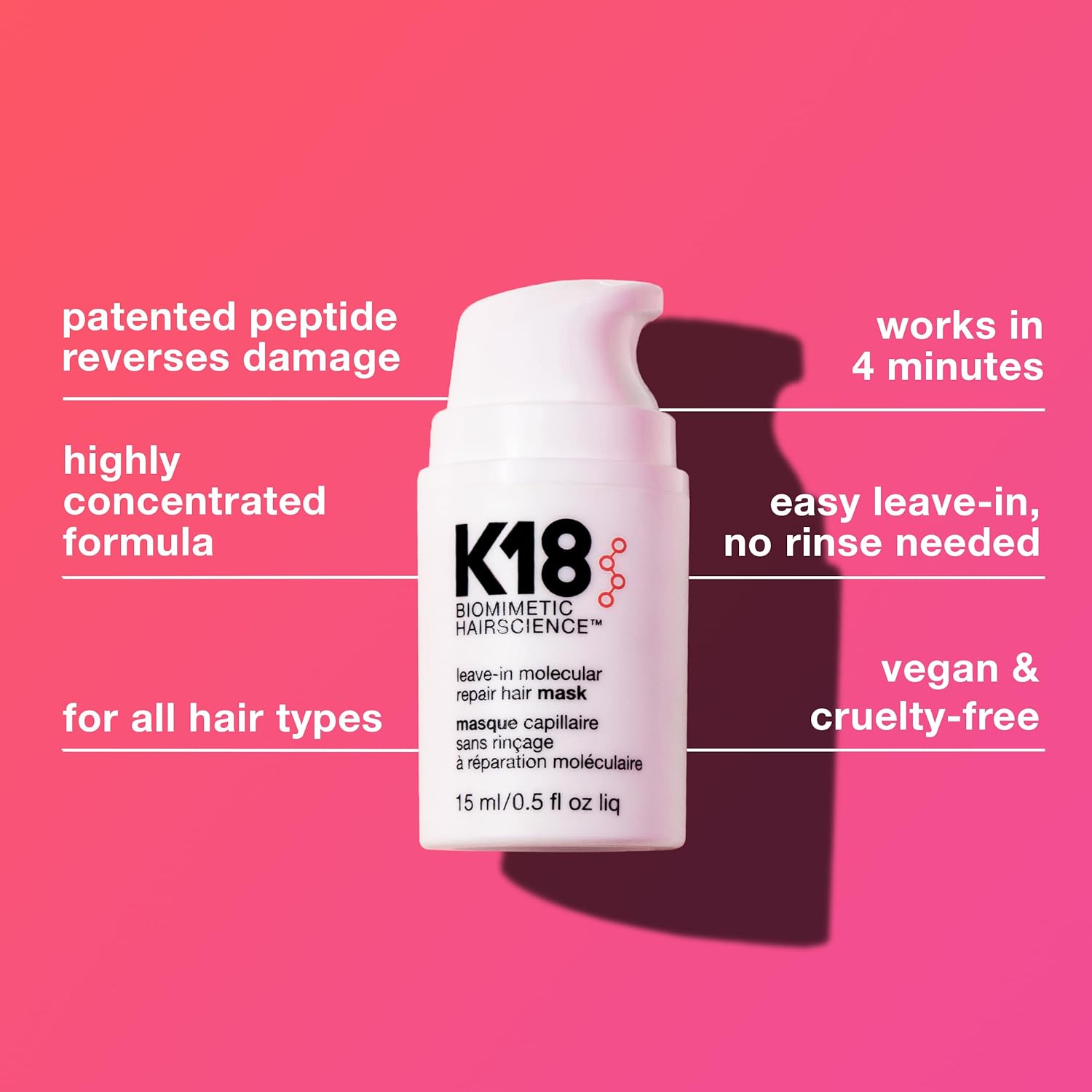 K18 Hair Biomimetic Hairscience Leave-In Molecular Repair Hair Mask 15 Ml