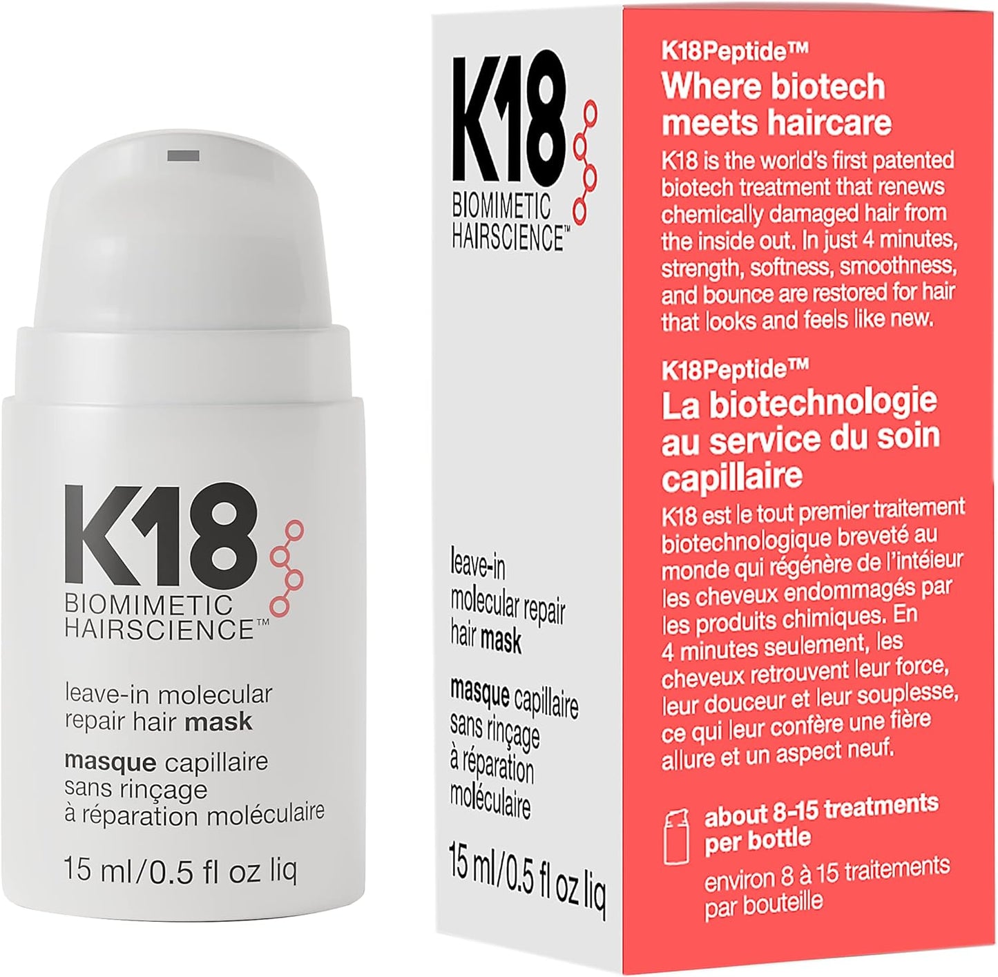 K18 Hair Biomimetic Hairscience Leave-In Molecular Repair Hair Mask 15 ml