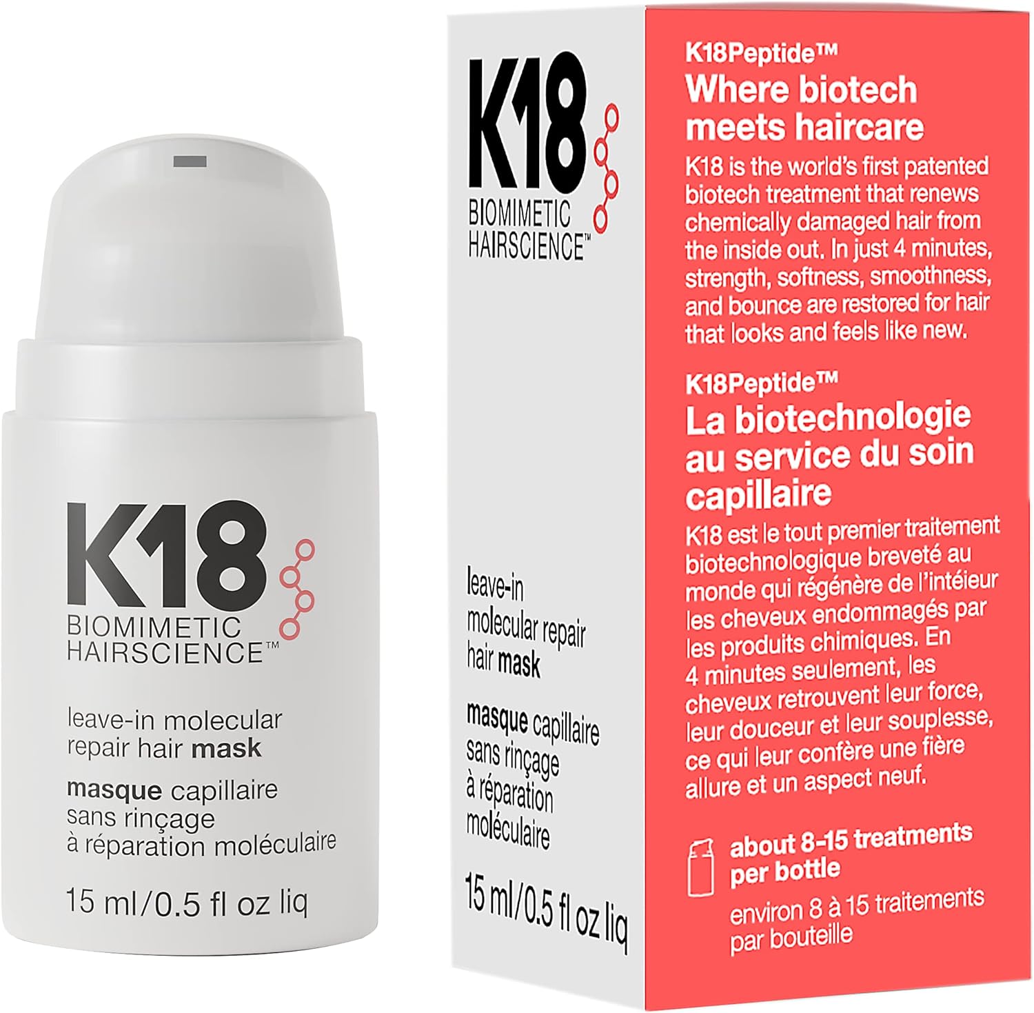 K18 Hair Biomimetic Hairscience Leave-In Molecular Repair Hair Mask 15 Ml