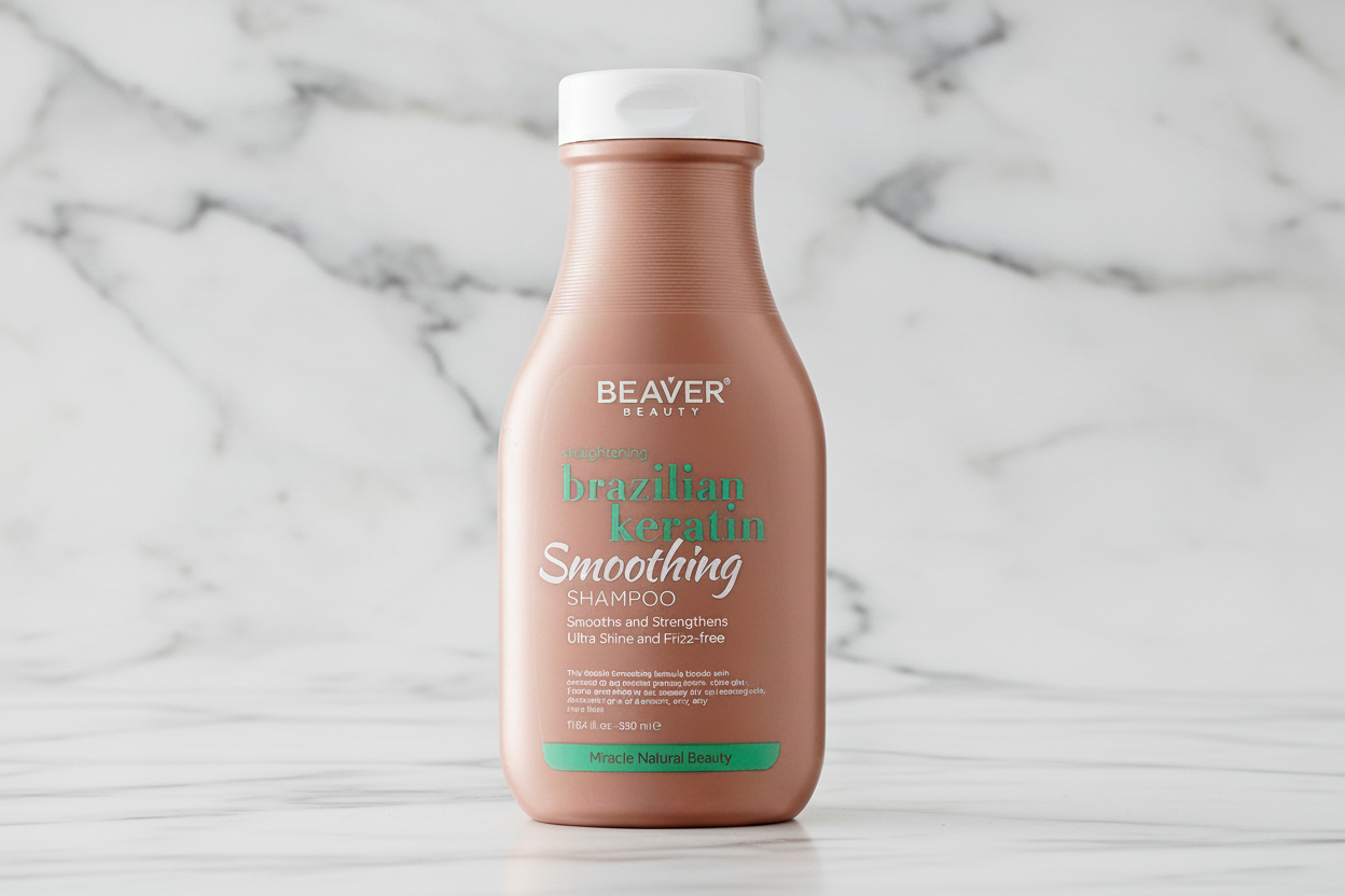 Beaver Beauty Brazilian Keratin Smoothing Shampoo on marble