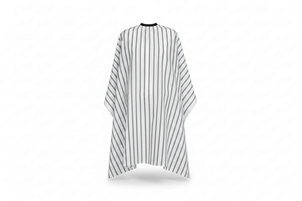 White Barber Cape with Black Stripes