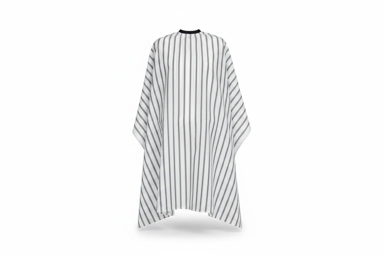 White Barber Cape with Black Stripes